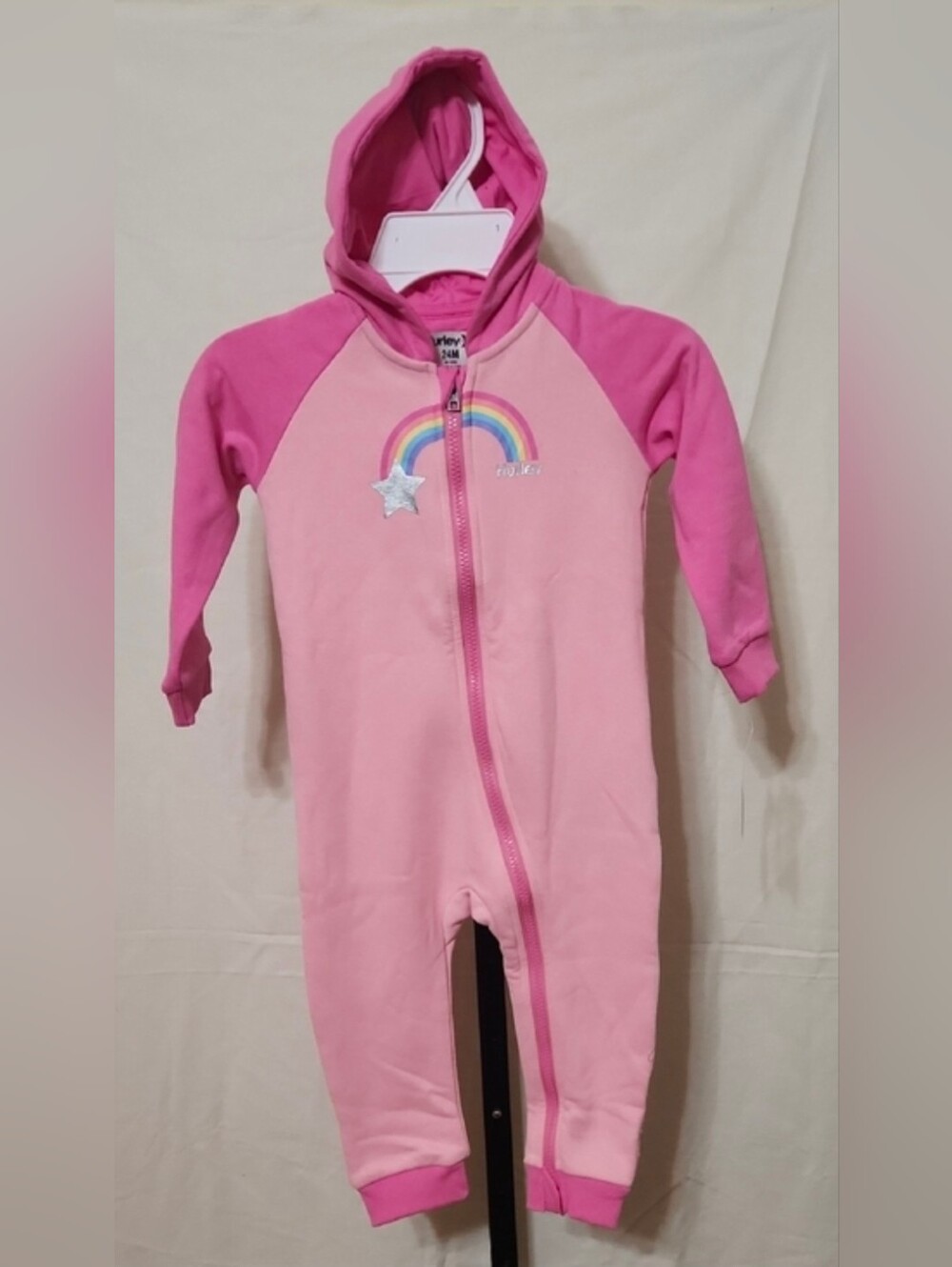 New Hurley Pink Hooded Rainbow Footie for Kids, 24 Months